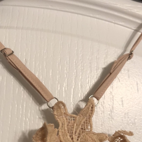 Macaron Taupe Spaghetti Strap Blouse with Lace Detail - Picture 5 of 10